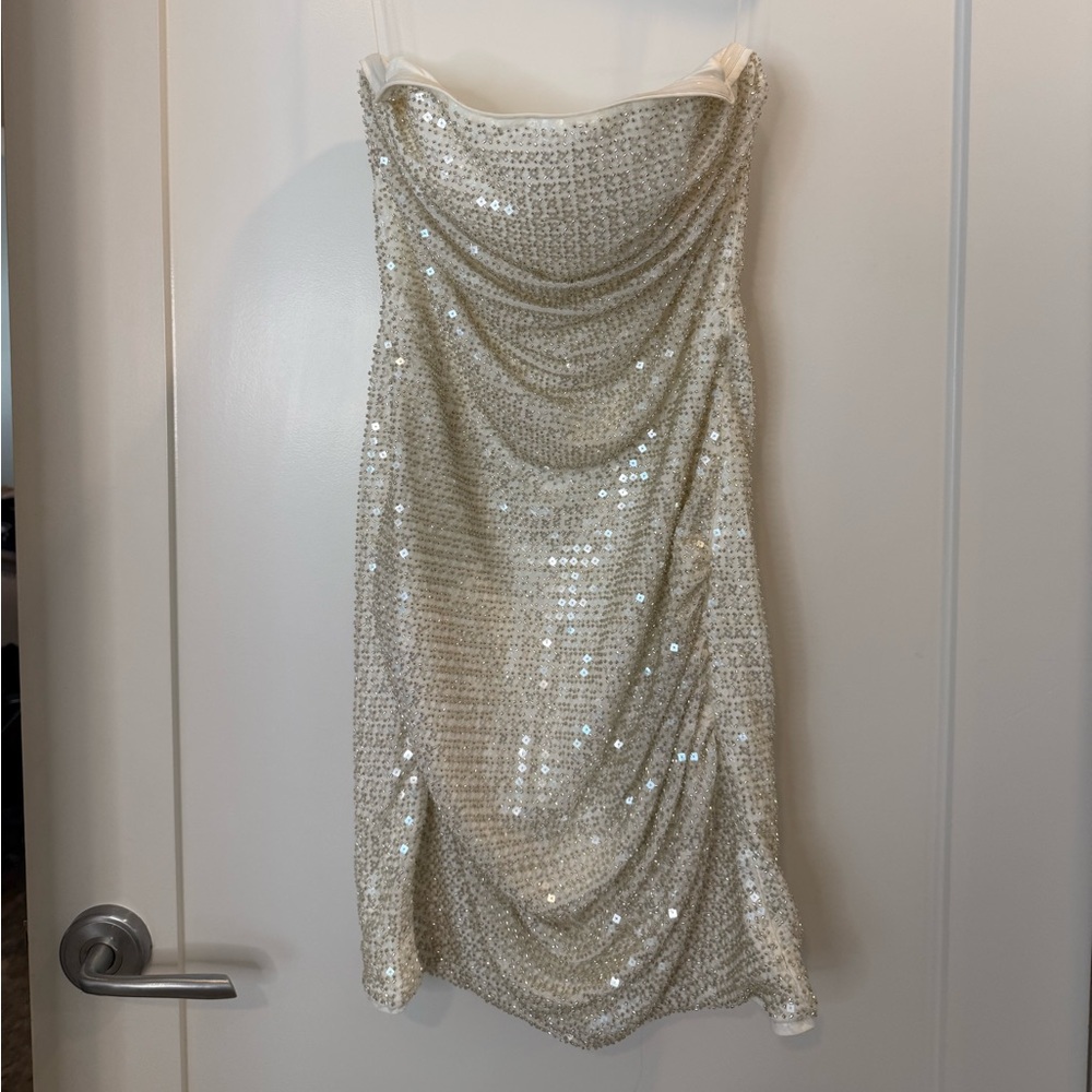 Fashion Nova Silver Strapless Dress